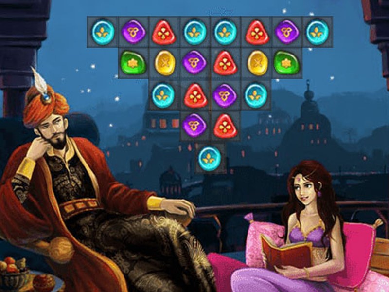 Colorful gems and magical background in 1001 Arabian Nights game