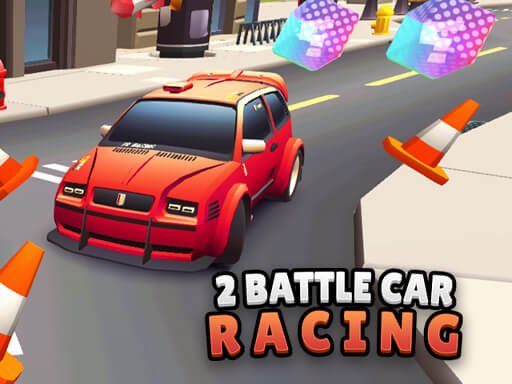 Exciting scene from 2 Player Battle Car Racing with colorful cars racing on a vibrant track