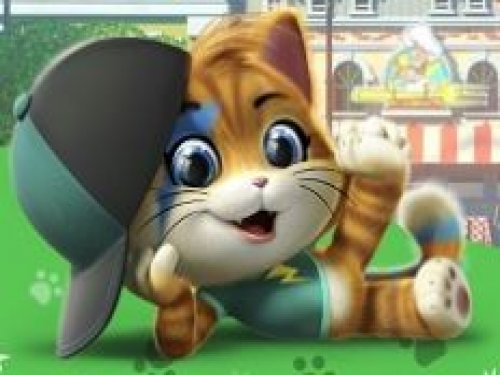 Exciting scene from 44 Cats Run and Jump with colorful cats leaping over obstacles