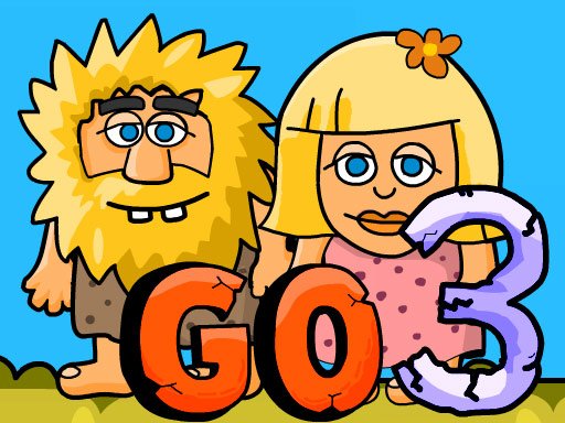 Adam and Eve navigating a prehistoric world filled with dinosaurs and obstacles