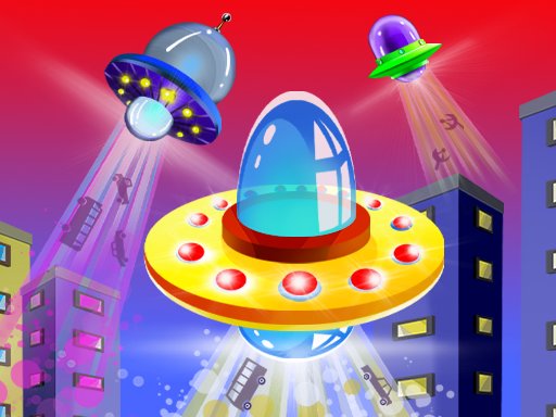 Exciting scene of UFOs battling in space, colorful graphics
