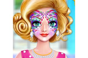 Alyssa creating colorful face art with vibrant designs and patterns