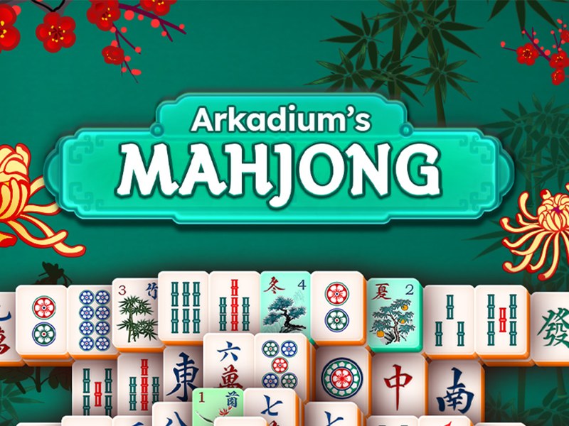 Screenshot of Arkadium's Mahjong with colorful tiles and patterns