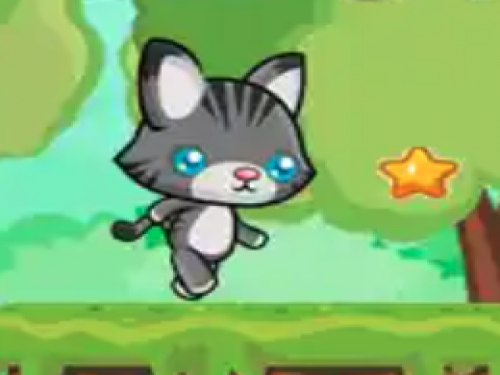 Colorful scene of Baby Cat navigating through obstacles in a vibrant world
