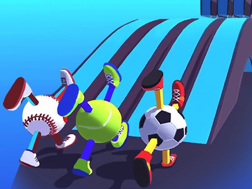 Colorful scene of a cute ball with legs racing to the finish line