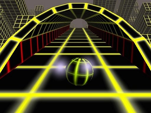Exciting scene from Ball Surfer 3D with a colorful ball surfing through obstacles