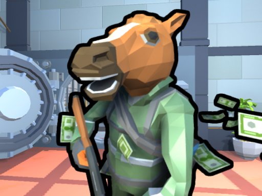 Exciting scene of a team planning a bank heist in a game