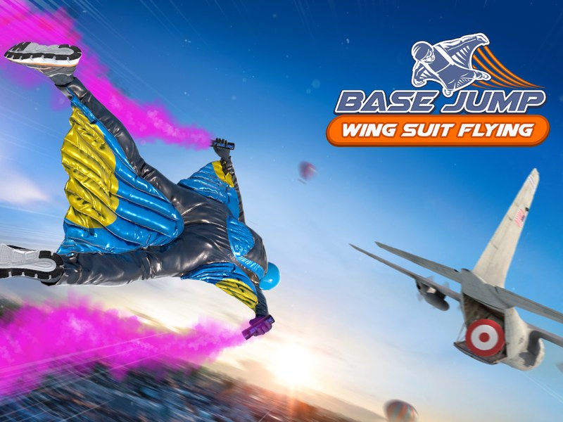 Exciting scene from Base Jump Wingsuit Flying with a character soaring through the sky in a wingsuit