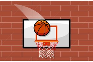 Exciting scene of kids playing Basket Fall, aiming for the hoop