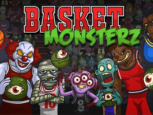 Exciting scene of monsters playing basketball in vibrant colors