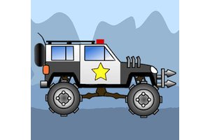 Exciting scene from Big Monsters Racing with monster trucks racing over obstacles