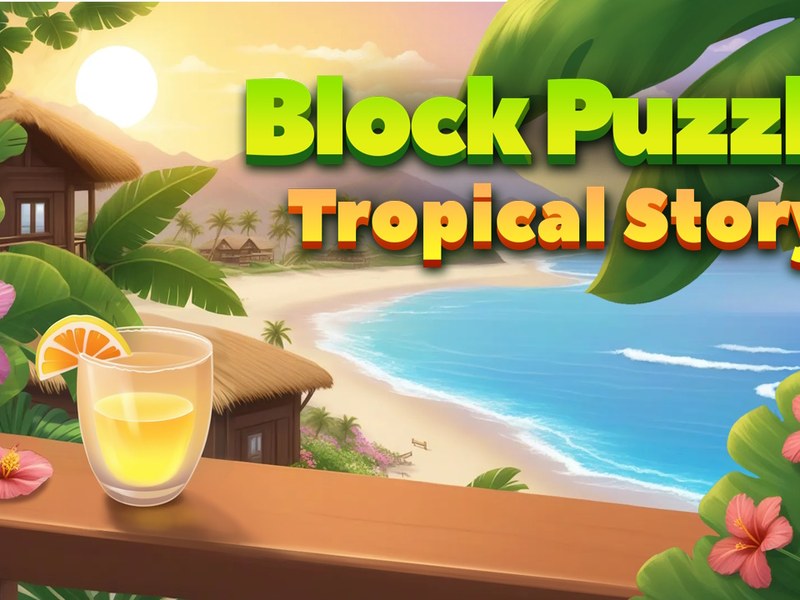 Colorful blocks fit together on a tropical island puzzle board
