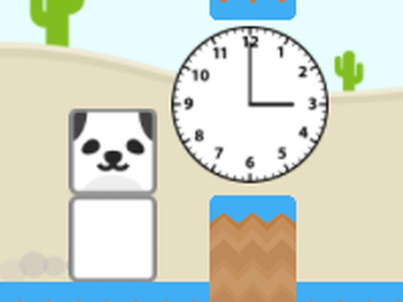 Colorful scene of kids happily learning to tell time in Blocky Clock Learning
