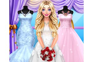 Blondie getting ready for her wedding with makeup and dress