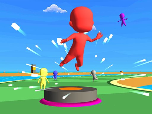 Exciting scene from Bouncy Race 3D with colorful obstacles and players jumping