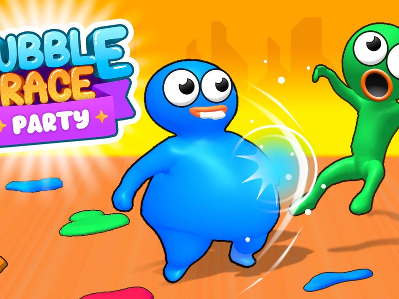 Exciting scene from Bubble Race Party with colorful characters racing in a water park