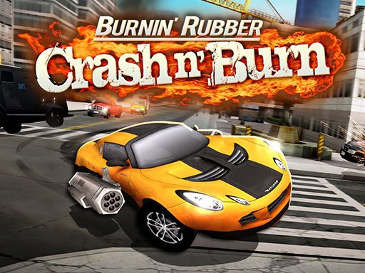 Exciting scene from Burnin Rubber Crash n Burn with cars racing and explosions