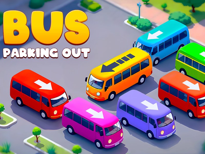 A colorful scene of a bus skillfully parked in a busy lot