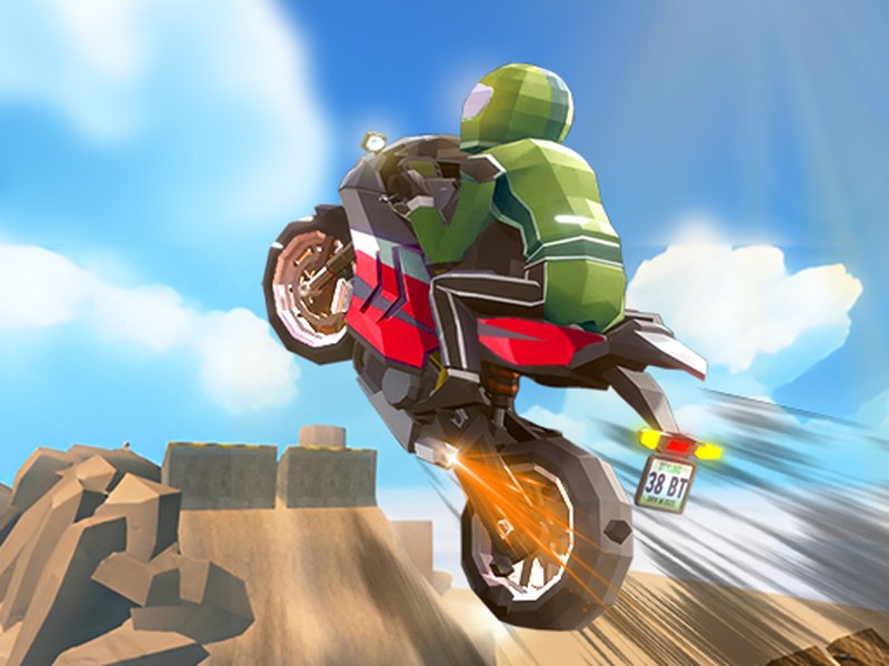 Colorful cartoon-style racing scene with bikes and stunts