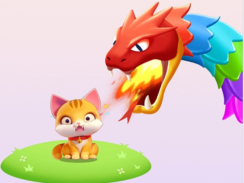 Cat Rescue — colorful scene of a brave hero saving a cute cat from dragons