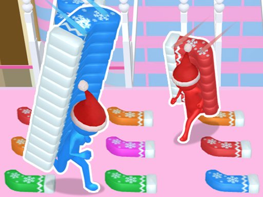 Exciting scene of players racing to build bridges with gifts