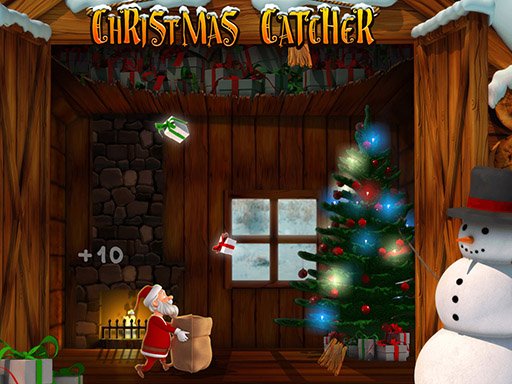 Christmas Catcher — Santa catching falling gifts in a colorful scene