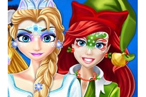 Colorful Christmas face painting with princesses and festive designs
