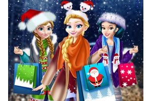 Colorful scene of princesses shopping for Christmas outfits
