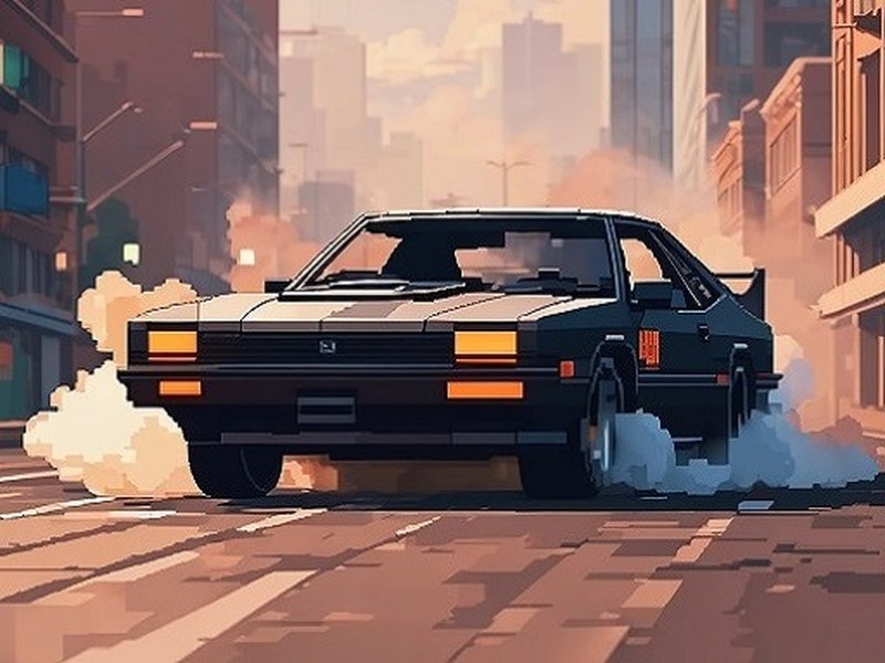 Exciting scene from City Rider with colorful cars racing through vibrant city streets