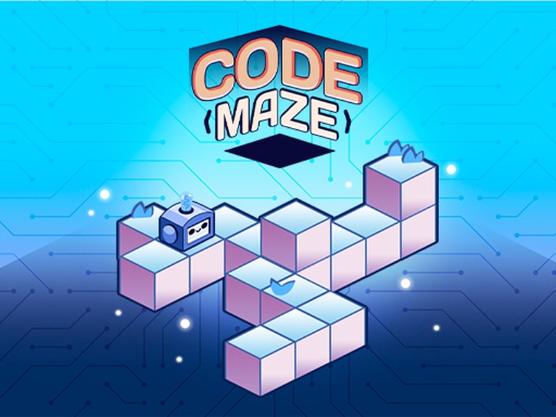 Colorful scene from Code Maze with characters navigating a vibrant maze