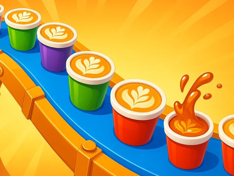 Colorful blocks being stacked in a warm coffee-themed puzzle game