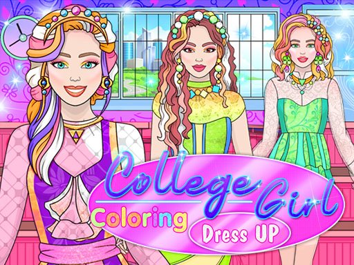 Colorful scene of a girl designing outfits and coloring them