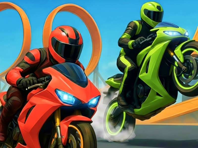 Exciting scene from Crazy Bike Stunts PvP with bikes performing stunts