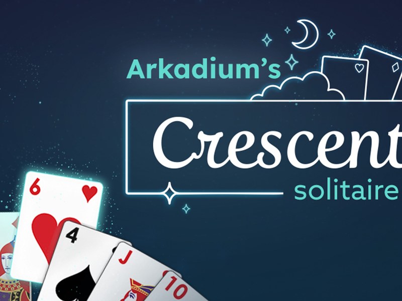 Crescent Solitaire game screenshot with colorful cards arranged in a crescent shape
