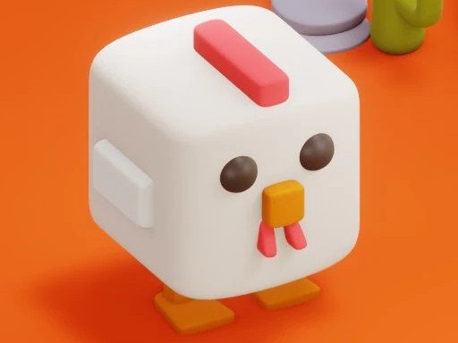 A brave chicken dodging cars and trains in a colorful arcade setting