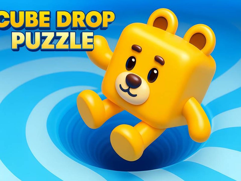 Colorful scene from Cube Drop Puzzle with cute bears splashing in water