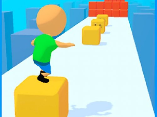 Exciting scene of Cube Surf with colorful platforms and a cube character surfing