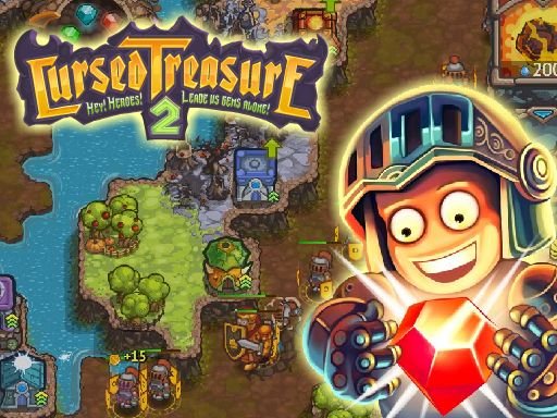 Cursed Treasure 2 — intense battle scene with magical towers and heroes