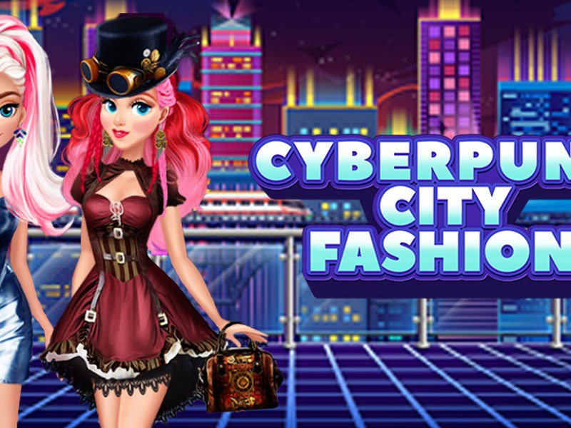 Colorful neon-lit scene of princesses in futuristic outfits