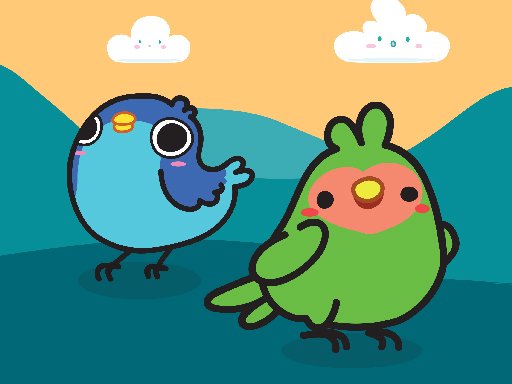 Dashing Birds — two colorful birds dodging rockets in a bright sky