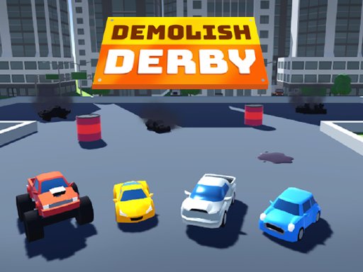 Exciting scene from Demolish Derby with cars crashing and skidding