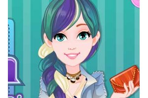 Jenny styling her hair with denim-themed accessories