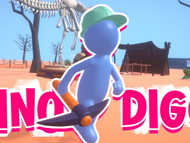 Exciting scene of kids digging for dinosaur fossils in Dino Digg