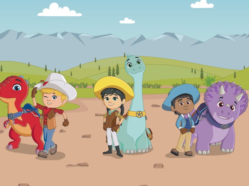 Dino Ranch — exciting scene with dinosaurs and cowboys