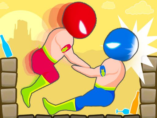 Exciting scene from Drunken Wrestle with wobbly characters in the ring