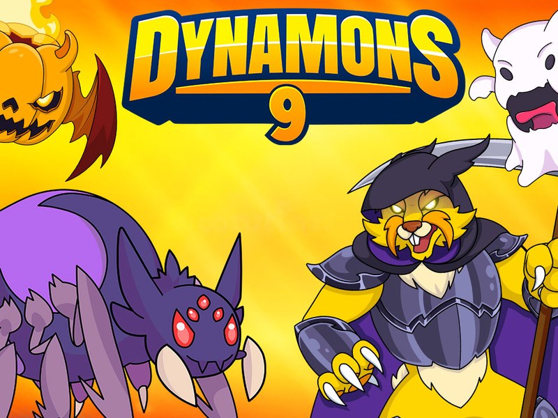 Dynamons 9 — battle scene with colorful monsters and powers