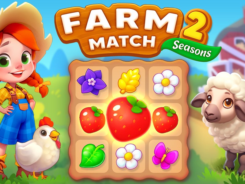 Colorful scene from Farm Match Seasons 2 with vibrant fruits and flowers