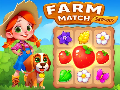 Colorful screenshot of Farm Match Seasons gameplay with fruits and flowers