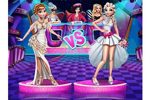 Exciting scene of princesses preparing for a fashion showdown