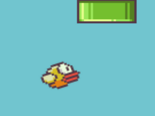Flappy Bird gameplay showing a colorful bird dodging pipes